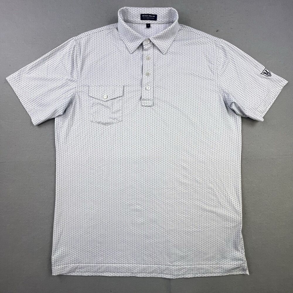 Peter Millar Crown Crafted Golf Polo Men’s Large White Blue Dot Performance Logo - Picture 2 of 10